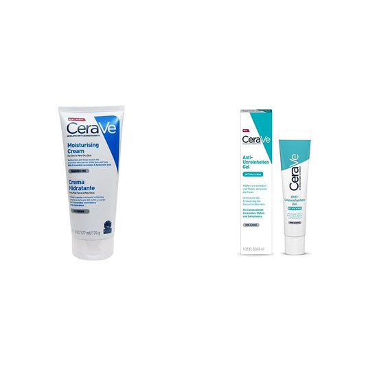 Cerave Gel Facial tratamiento Anti-imperfecciones Para Piel Grasa o Acne, 40ml + Crema Hidratante |170gr| Hidrante diario para rostro y cuerpo para piel seca
