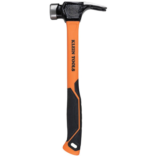 Klein Tools 832-26 Martillo fresado, mango de fibra de vidrio, resistente para postes de utilidad, cara fresada, color naranja de alta visibilidad