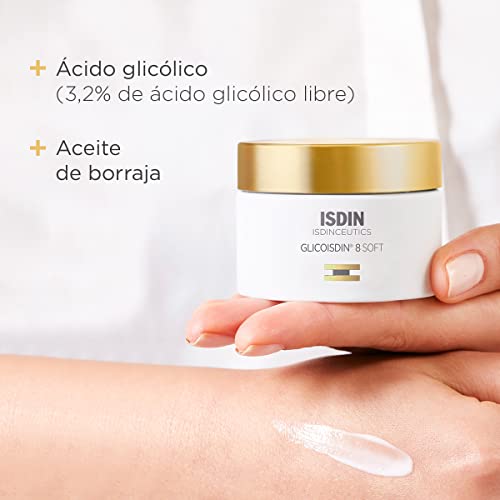 Isdinceutics Glicoisdin 8 Soft, Crema Facial Antiedad con Ácido Glicólico y Efecto Peeling, 50ml