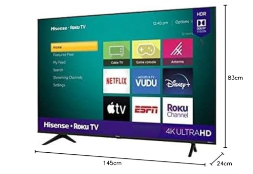 Hisense Television de 65 Pulgadas Serie R Class 4K Ultra HD 2160P, Pantalla LED Smart Roku TV con HDR Modo de Juego Funciona con Asistente Google y Alexa (Reacondicionado)