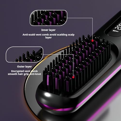Cepillo de Alisador de Cabello Inalámbrico Portátil, Go Brush Pro Portable Cordless Hair Straightener Brush, Mini Cepillos con Calefacción de Cabello Recargable Eléctrico con Pantalla LED (Azul)