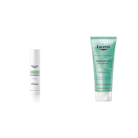 Serum facial ligero DermoPure Triple Effect (40 ml), Efecto Anti-Manchas, Anti-Imperfecciones y Anti-Brillo, para una piel sin imperfecciones + Exfoliante facial piel grasa imperfecciones 100ml