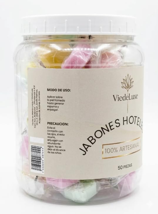 Jabones Hoteleros Artesanales Viedeluxe 50 Piezas 11 g | Mini Jabón Individual para Hotel, Airbnb, Spa y Amenidades de Higiene Personal