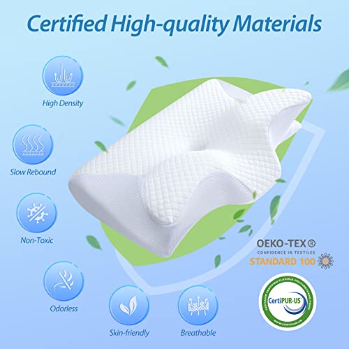 HOMCA Almohada cervical ortopédica de espuma viscoelástica 2 en 1, almohada ergonómica para espalda, de lado y boca abajo, 60 x 13/11 x 40 cm