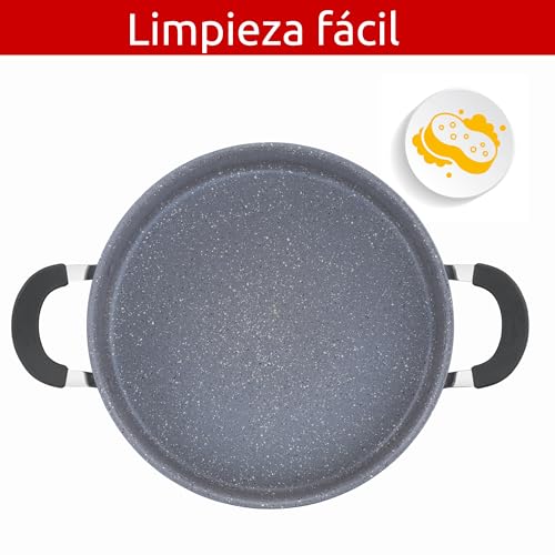 Lagostina Tempra Mineral Cacerola con tapa, acero y aluminio con revestimiento mineral+ Ø 26 cm, asas de silicona, efecto piedra, apta para todas las fuentes de calor