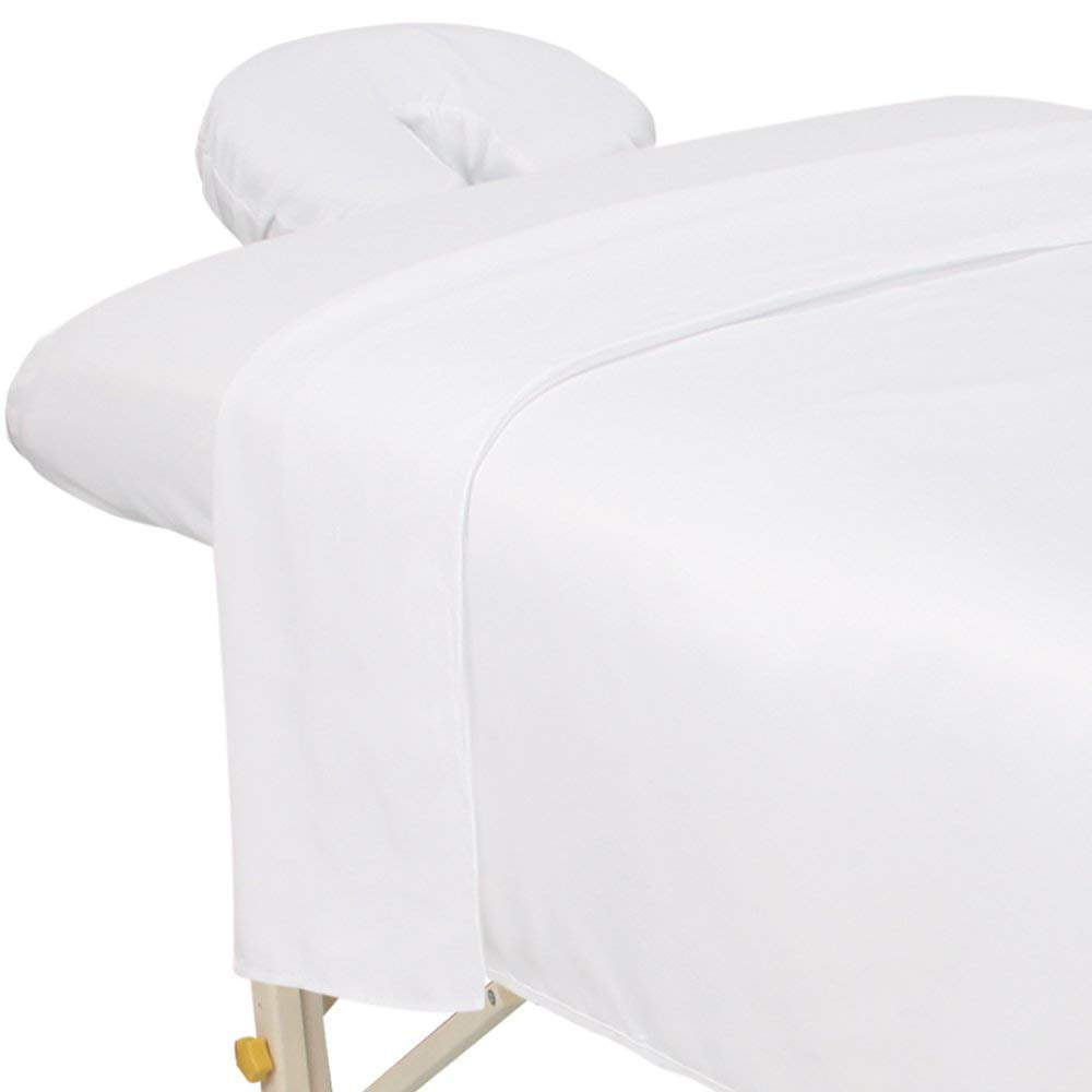 ForPro Professional Collection - Juego de sábanas de masaje ForPro Premium de microfibra de 3 piezas, blancas, ultraligeras, resistentes a las manchas y las arrugas, incluye sábana plana de masaje, sábana bajera ajustable para masajes y funda de masaje pa