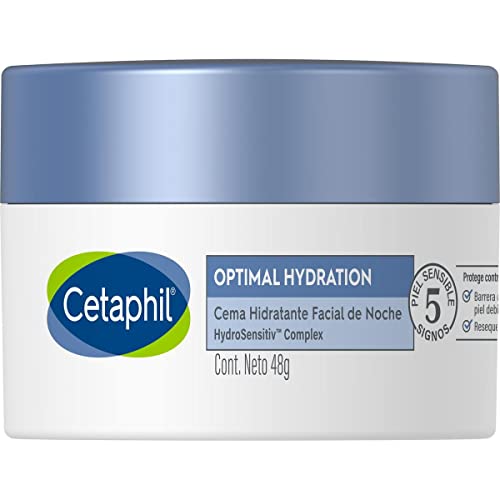 CETAPHIL Optimal Hydration Loción Hidratante Facial de Noche 1 pz 48 g Ácido Hialurónico Aumenta Hidratación 50% Recomendada por Dermatólogos para Piel Sensible