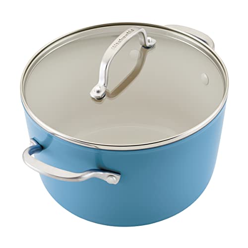 KitchenAid - Juego de utensilios de cocina antiadherentes de cerámica anodizada dura de 9 piezas, incluye sartenes, cacerola, olla de almacenamiento, calefacción duradera, uniforme, apta para horno