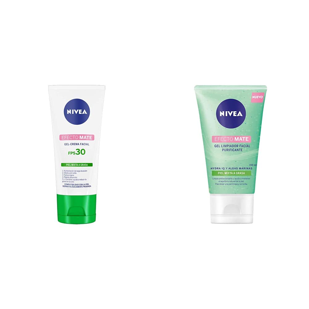 Nivea Crema Hidratante Facial Fps 30 Efecto Mate, 50ml + Gel Limpiador Facial Purificante Efecto Mate,150ml