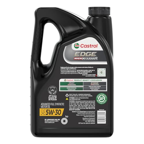 Castrol - Aceite De Motor Sintético 03128C Edge High Mileage Black Ilsac Gf-5, Api Sn, Acea A1/A5, Acea B1/B5 5W30, 5 Cuartos De Galón