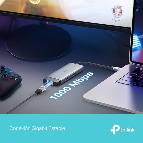 TP-Link Hub de Entrada USB C 6 en 1, PD100W, 4K 60Hz HDMI, USB C 5Gbps, 2× USB A 5Gbps, Gigabit Ethernet, Compatible con MacOS, Windows, Linux, iPad OS, iOS, Android, ChromeOS, Nintendo (UH6120C)