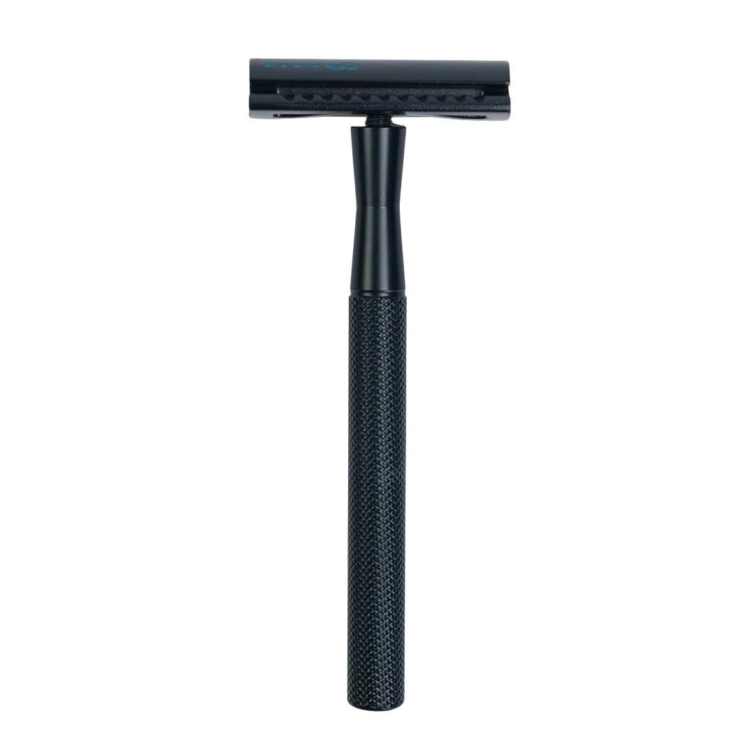 My Huevos - Safety Razor Rastrillo de Afeitar Masculino con 5 Hojillas de Repuesto - Afeitado Seguro y Preciso para Barba y Bigote - Mango de Metal Antideslizante - Color Azul