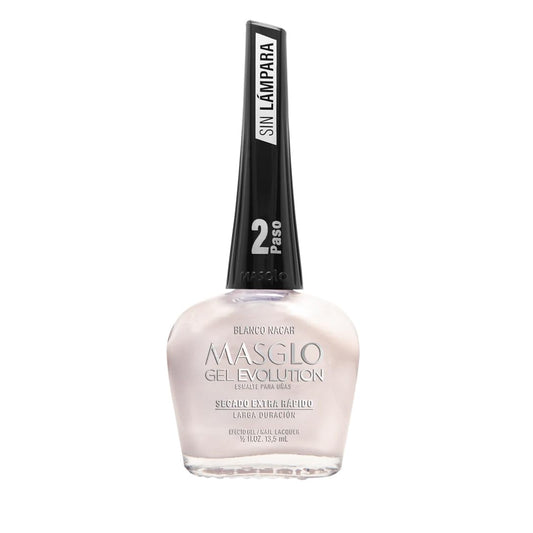 MASGLO- GEL EVOLUTION Esmalte de Uñas Efecto Gel, Sin Lámpara UV/Led, Duración Hasta 12 días,Tono-TIZA. (BLANCO NÁCAR)