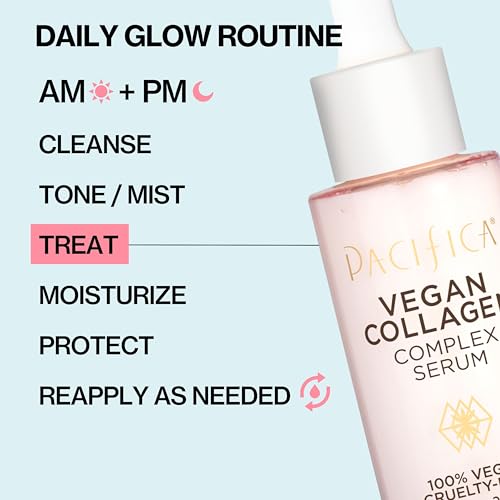 Pacifica Beauty Vegan Collagen Complex Serum, Hyaluronic Acid, Hydrating & Moisturizing for Aging and Dry Skin, 100% Vegan & Cruelty Free, Sulfate, Silicone + Paraben Free