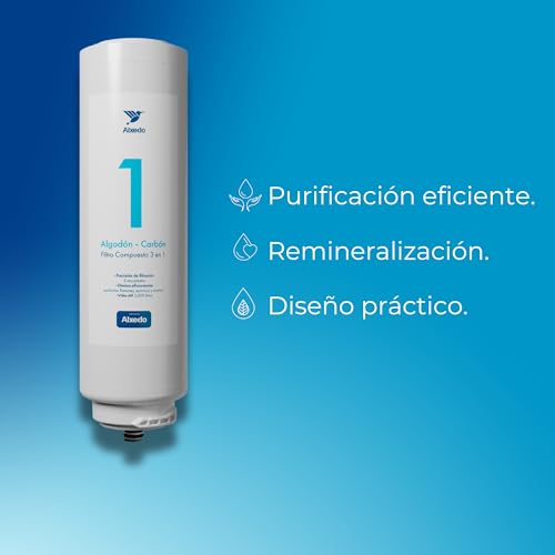 ALXEDO | Cartucho de Repuesto PC-C ALX1 | Algodón, Carbón Activado y Remineralización (PC-C) | Compatible con Purificador de Agua ALX1 | Mejora la Calidad y Sabor del Agua