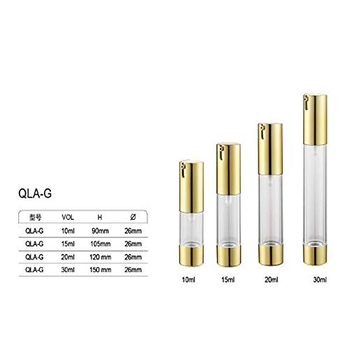 Tvoip 4 piezas/lote 10ml/15ml/20ml/30ml, bomba de vacío Airless Botellas de loción de viaje para el hogar, dispensador de cosméticos rellenables (dorado)