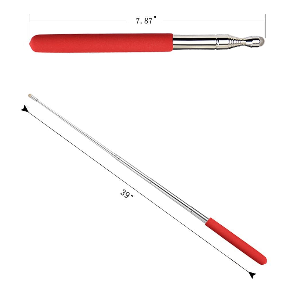 Puntero telescópico para profesores, puntero de enseñanza para aula, puntero retráctil de metal a mano, longitud extendida de 39 pulgadas, puntero de pizarrón blanca de presentación de mano (rojo esmerilado)