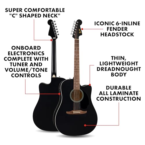 Fender Guitarra Electroacústica California Debut Redondo™ CE, Spruce Top, Black Pickguard, Black