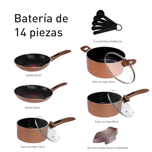 Batería de Cocina T-fal Excite Azul con Antiadherente Proglide y Tecnología Thermo-Spot