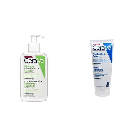 CeraVe Limpiadora Crema-Espuma Hidratante Facial Diaria para Piel Normal a Seca 236ml + Crema Hidratante |170gr| Hidrante diario para rostro y cuerpo para piel seca
