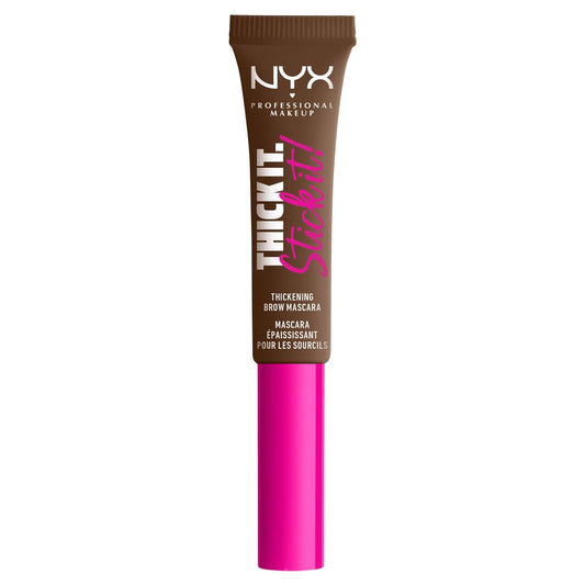 NYX Professional Makeup, Thick It Stick It! Gel de cejas con color, 7ml. Tono: Brunette. Mascara de cejas con microfibras que rellena, da volumen y fija las cejas hasta por 16 horas. Fórmula vegana.