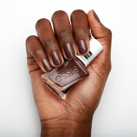 Essie gel couture long-lasting nail polish, pattern play collection, brown longwear nail polish with purple and blue undertone, all checked out, 0.46 fl oz