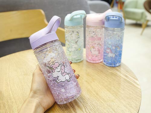 Botella de Agua OOTD Unicornio con Pajita y Cerradura para Niñas