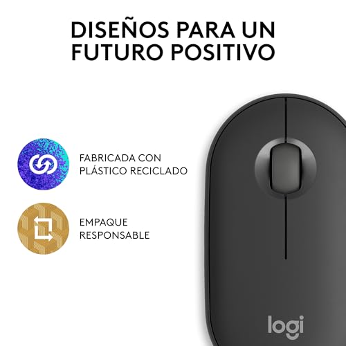 Logitech Pebble Mouse 2 M350s, estilizado Mouse inalámbrico Bluetooth, Ligero, Personalizable, clicks discretos, Easy-Switch, Windows, macOS, iPadOS, Android, ChromeOS - Grafito
