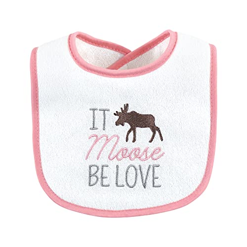 Hudson Baby Baberos unisex de rizo de algodón para bebé con relleno de fibra, oso de alce para niña, talla única