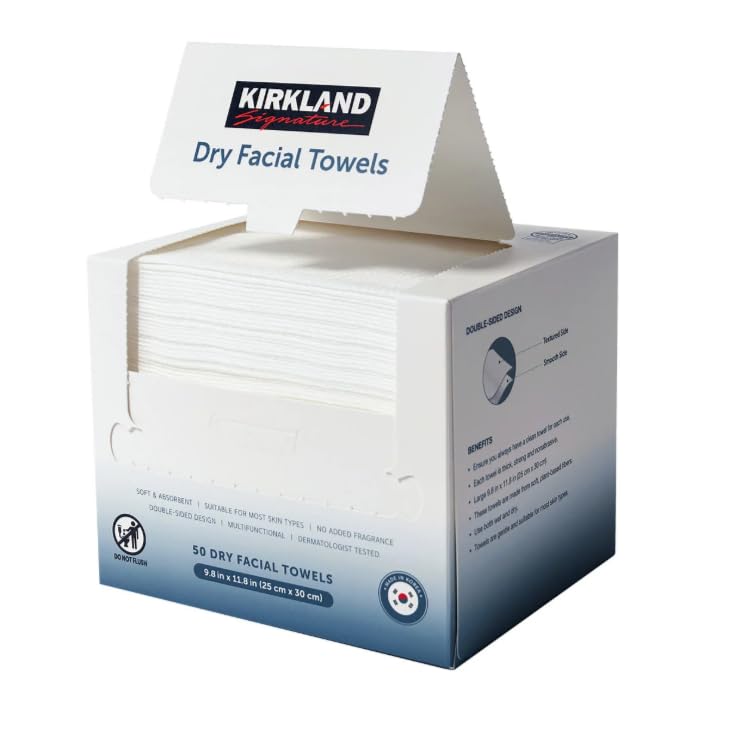 Kirkland Toallas Faciales Secas Diarias Kirkland Signature, 200 Unidades: Desechables Extrasuaves para Limpieza, Desmaquillaje y Cuidado de la Piel. Suaves, Higiénicas y sin Pelusa.