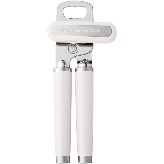 KitchenAid - Abrelatas y abrebotellas multifunción clásico fácil de usar, rueda de corte de acero inoxidable afilada, asas ergonómicas suaves, color blanco