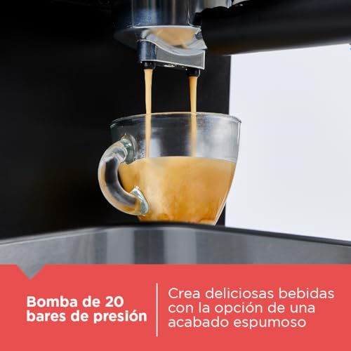 BLACK+DECKER Máquina de Espresso Semi Automática, 20 Bares, Compatible Cápsulas Nespresso y Café Molido, EM0312-0SDLA