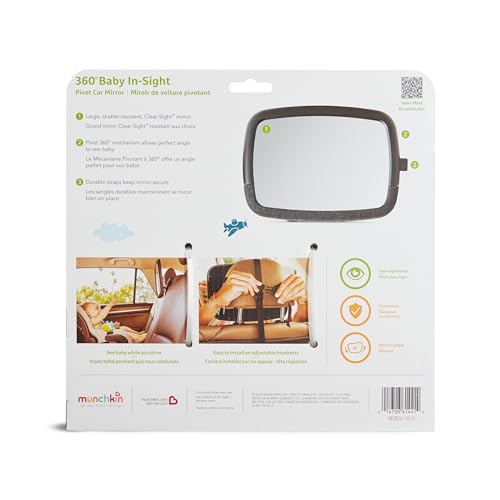 Munchkin - Espejo de coche para asiento trasero de coche, pivote 360 para bebé, espejo de coche ajustable, color negro