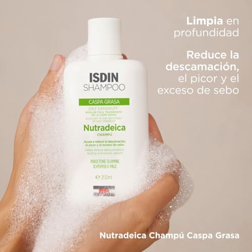 ISDIN Nutradeica Champú Anticaspagrasa, Reduce la Descamación, el Picor y el Exceso de Sebo, 200ml