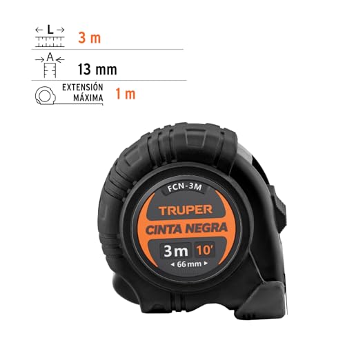 Flexómetro Truper Negro contra Impactos Cinta 3 m
