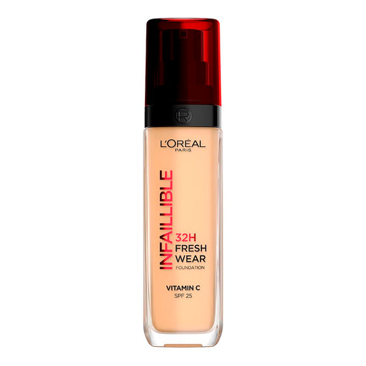 L´Oréal Paris base de maquillaje de alta cobertura luminosa y larga duración de alta cobertura, Infallible 32h Freshwear Tono 125 Natural Beige, 30ml