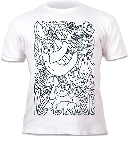 Splat Planet Color-in Sloth Jungle - Camiseta con 10 bolígrafos mágicos lavables no tóxicos, camiseta de color y lavado, Blanco, 3-4T