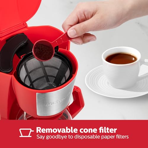 Cafetera de Goteo Holstein Housewares Roja con Filtro Permanente y Jarra de Vidrio para 5 Tazas