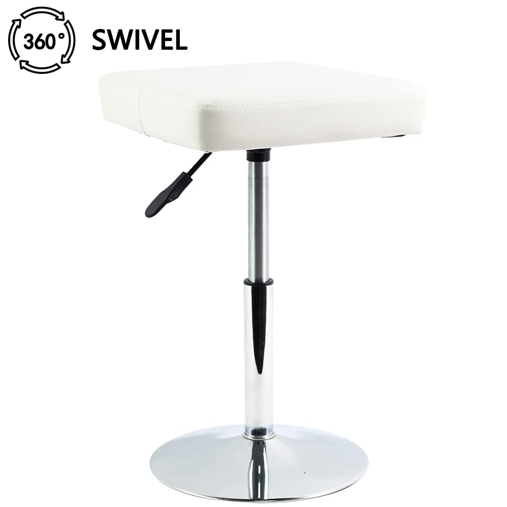FURWOO - Taburete cuadrado blanco para salón, taburete de altura ajustable para cambiador, manicura, tienda, peluquería en casa, oficina, pequeño