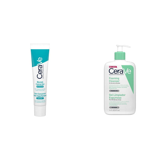 Cerave Gel Facial tratamiento Anti-imperfecciones Para Piel Grasa o Acne, 40ml + Gel Limpiador Espumoso |473ml| Limpiador diario para piel mixta, grasa o con acné | Libre de fragancia