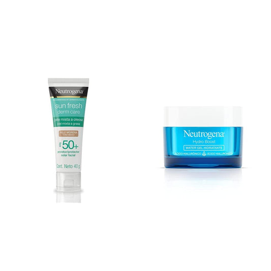 Neutrogena Sun fresh Protector Solar Facial Tono Medio Dermcare Niacinamida FPS50+, 40g + Hidratante Facial Hydro Boost Water gel 50 g