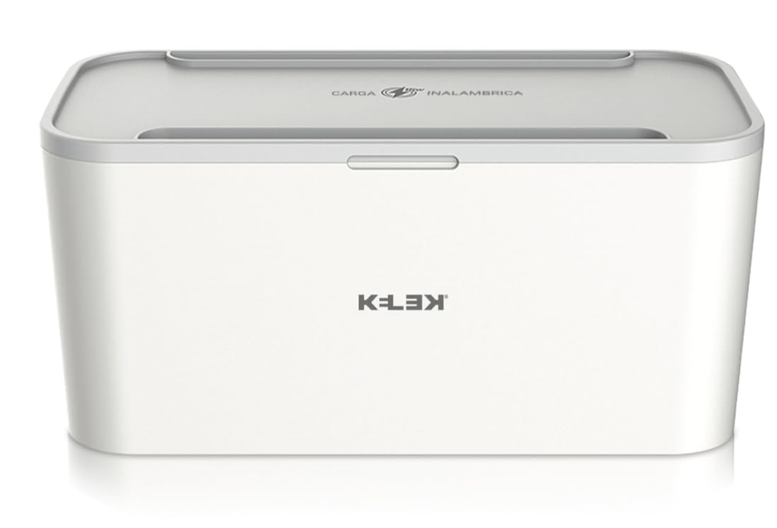 KELEK Multicontacto con 8 AC, USB-C, 2 USB-A, Cable 2m con Caja organizadora de Cables y Cargador Inalámbrico EXT-8-W1