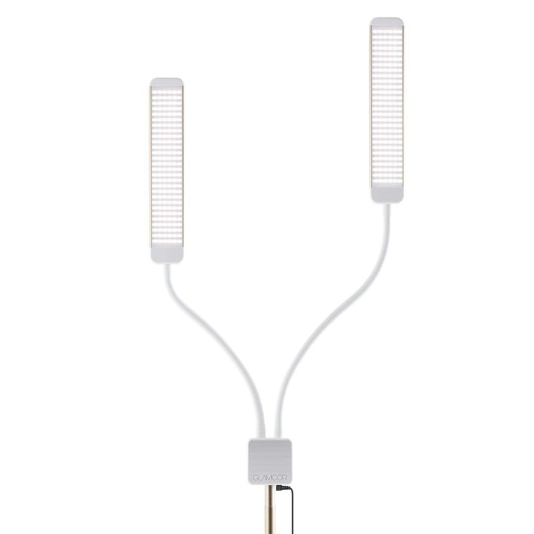GLAMCOR Revolution X Kit de iluminación LED portátil para belleza y cuidado de la piel | Iluminación HD 5600K | brazos de doble longitud para un posicionamiento preciso (blanco/oro)