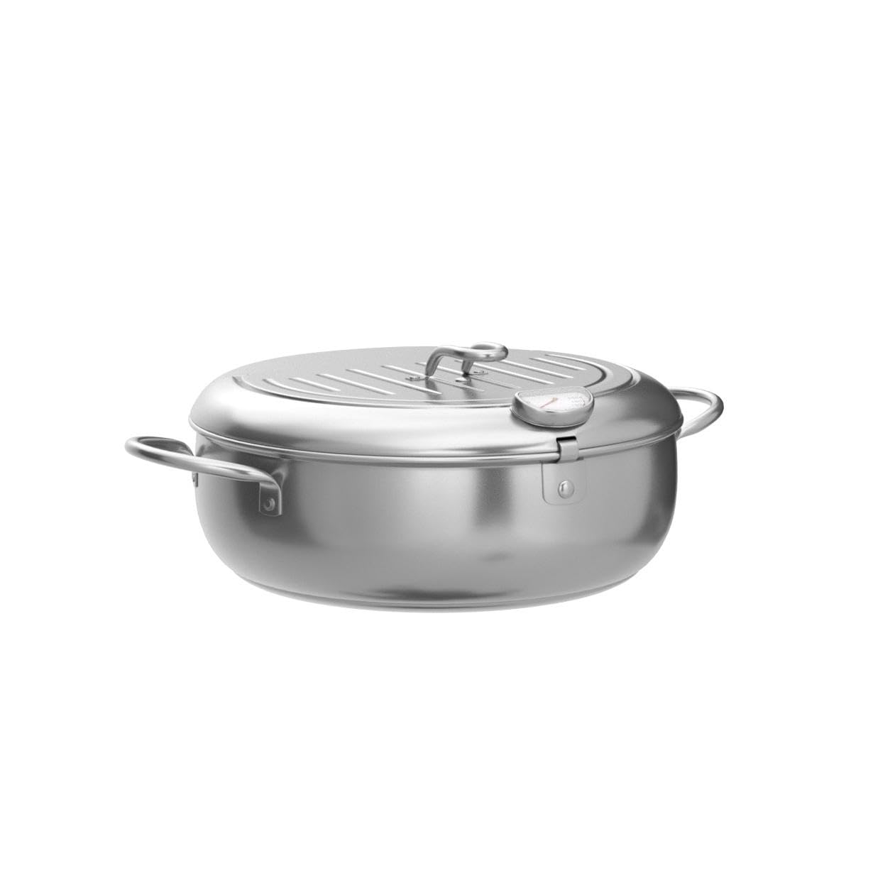 Olla para Freír Tempura Japonesa de Acero Inoxidable con Termómetro y Escurridor plateada, pequeña 24 cm