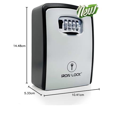 Iron Lock – Caja de cerradura de combinación de 4 dígitos, caja de bloqueo de llave montada en la pared, caja de seguridad impermeable para interiores y exteriores, interruptor A/B, Gris-XXL