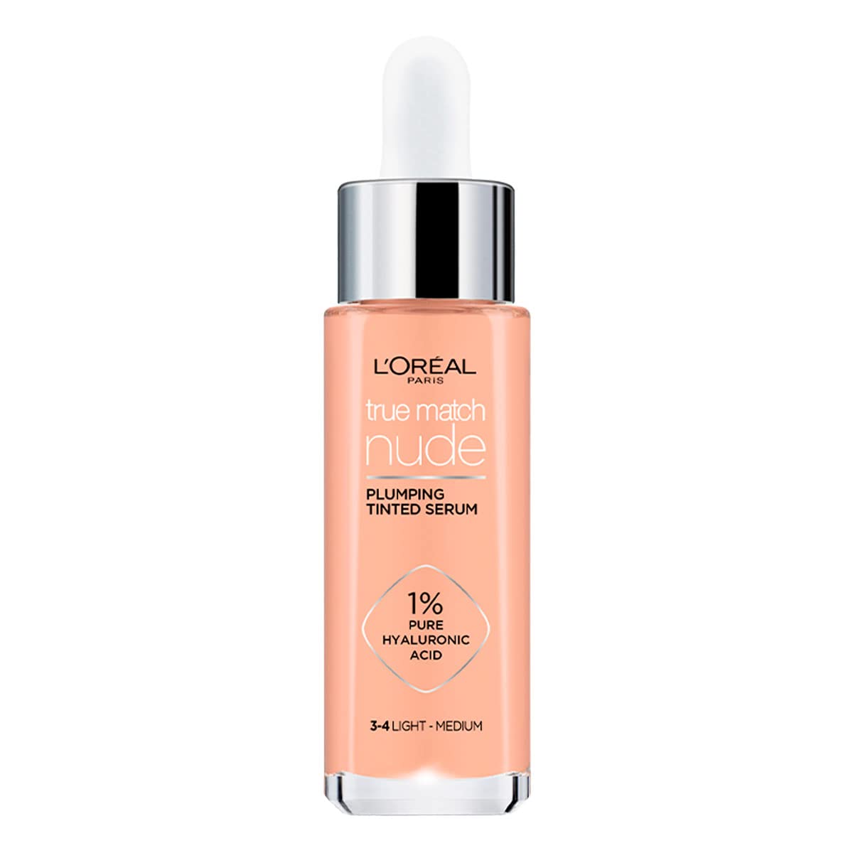 L'Oréal Paris sérum rellenador con color y ácido hialurónico True Match, Tono 3-4 Light Medium, 30ml