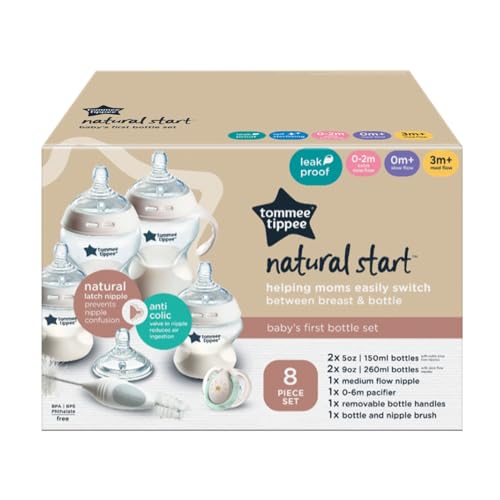 Set de Biberones Tommee Tippee Natural Start Transparente con Tetinas de Flujo Lento y Medio Autesterilizable para Bebé