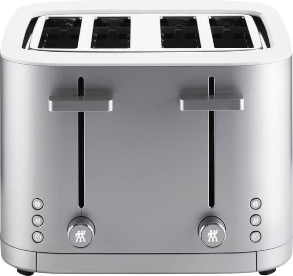 ZWILLING Enfinigy tostador de 4 rebanadas con ranuras extra anchas de 1.5 pulgadas para bagels, 7 ajustes de tostada, incluso tostado, recalentar, cancelar, descongelar, plata