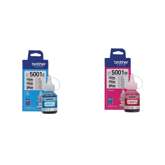 Brother Cartucho Laser BT5001C, 5000 Páginas + Botella de Tinta Magenta BT5001M 5,000 Páginas, Talla Única, Compatible con DCP-T300, DCP-T500W, DCP-T700W, MFC-T800W, Alto Rendimiento