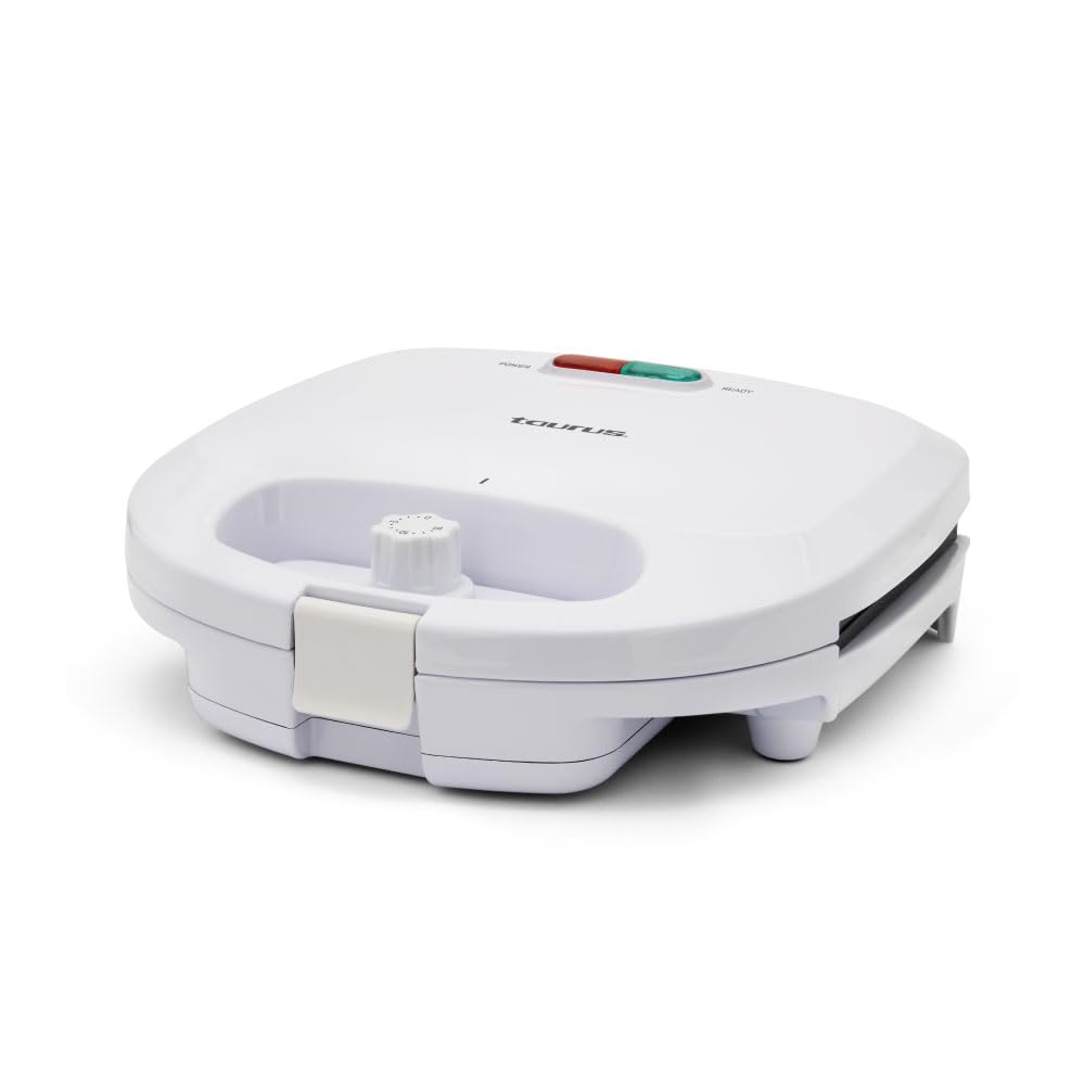 Sandwichera Taurus Beige Antiadherente Compacta con Almacenaje Vertical y Luz Indicadora
